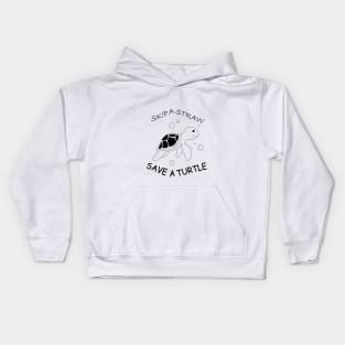 Skip a Straw Save a Turtle Anti Plastic - White Kids Hoodie